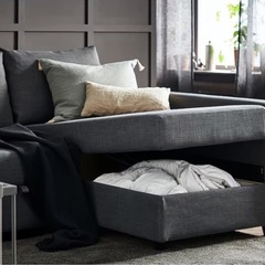 【IKEA】フリーヘーテン コーナーソファベッド 収納付き ダークグレーの画像