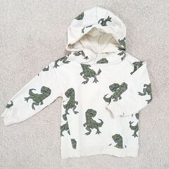 【キッズパーカー】98/104／H&M／オフホワイト×恐竜総柄