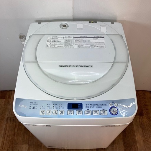 洗濯機 シャープ 7kg 2018年製 糸くずフィルター新品交換済み