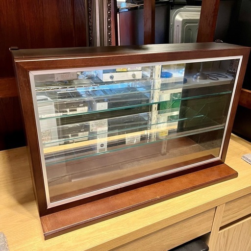 《売約済》【池上店】 塩川光明堂 カルトーネ AL-A DB ガラスケース コレクションケース 背面ミラー付き ケース ディスプレイ キャビネット ショーケース 木枠 レトロ インテリア  (検 コレクション ミニカー ホビー