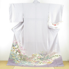 本加賀友禅 色留袖 松任いち 四季花文様 薄紫色 作家物 落款入...