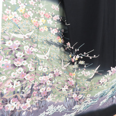 本加賀友禅 黒留袖 小田美知代 鶴に四季花文様 正絹 袷 広衿