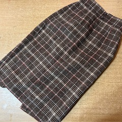 イング　焦茶チェックウールタイトスカート　M INGNI