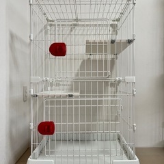 お取引予定あり【猫用ケージ】キャスター付キャットケージ　猫　アイリスオーヤマ　ホワイト　サークル　ゲージの画像