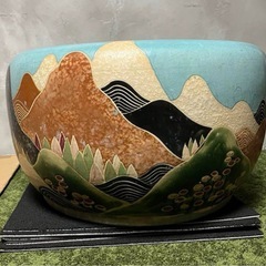 絵柄　火鉢　大型　風景　かめ　陶器 絵柄火鉢大型風景かめ陶器