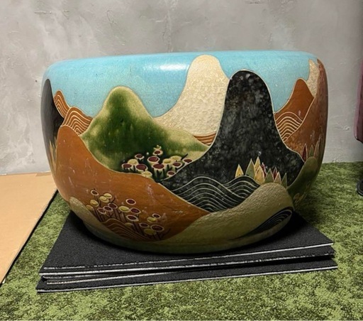 メダカ　絵柄 火鉢 大型 風景 かめ 陶器