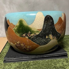 メダカ　絵柄 火鉢 大型 風景 かめ 陶器　