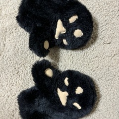動物　猫　キッズ用 黒 ファー 手袋 