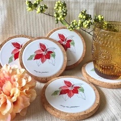 【美品】タイル&コルクコースター 5点セット アンティーク ヴィ...