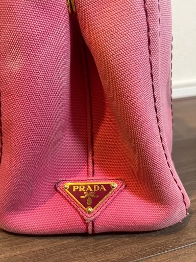 【PRADA】プラダ カナパ キャンバス トートバッグ　ピンク
