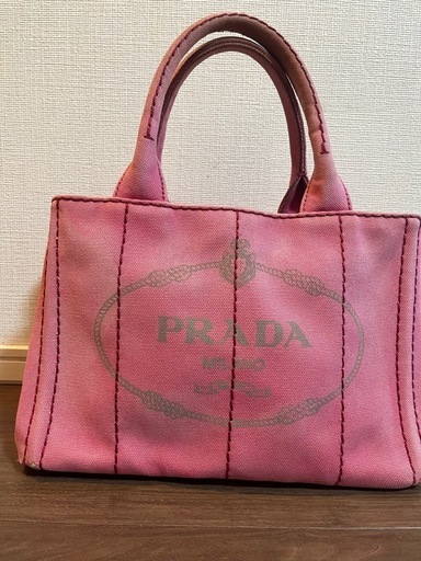 【PRADA】プラダ カナパ キャンバス トートバッグ　ピンク