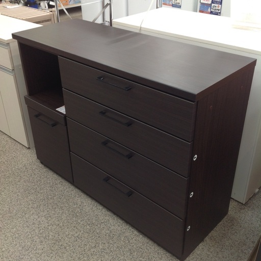 【キッチンカウンター】キッチンカウンター　ダイニングボード  食器棚 レンジボード コンセント付き:ダークブラウン