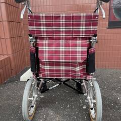 極美品 ニッシン 介助式 車いす 後方ブレーキ 折りたたみ 赤 チェック 座面サイズ 幅40cm 車椅子 車イス nissin 日進医療器 介護 看護の画像