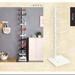 【美品】突っ張りシューズラック：ホワイトの画像