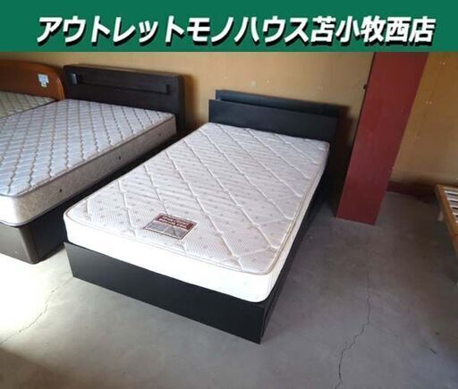 セミダブルベッド マットレス付き 幅120.5×奥行214×高さ72cm 引き出し収納 コンセント付き 木製 ダークブラウン系 寝具 家具 ベット 苫小牧西店