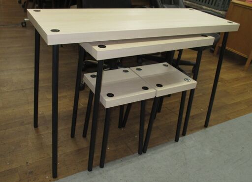 R217 IKEA イケア FRIDNÄS フリードネス ネストテーブル スツール付き 4点セット, ブラック/バーチ調 Used・美品