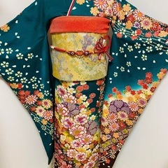 振袖フルセット　刺繍　舞花文　暈し染め　金銀彩