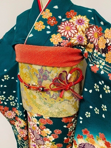 振袖フルセット　刺繍　舞花文　暈し染め　金銀彩