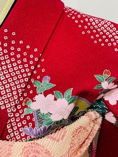 振袖フルセット 花扇 松竹梅 金通し 金銀彩 赤紫 正絹