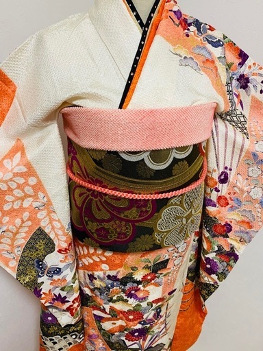 振袖フルセット　辻が花　手描き　絞り　金彩