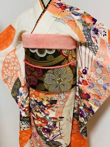 振袖フルセット　辻が花　手描き　絞り　金彩