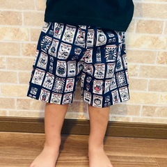 ●和柄レトロ猫まみれ 70.80.90.100.110かぼちゃパンツ ハーフパンツ／お揃いコーデ 兄弟 リンク●子供男女兼用の画像