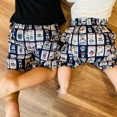 ●和柄レトロ猫まみれ 70.80.90.100.110かぼちゃパンツ ハーフパンツ／お揃いコーデ 兄弟 リンク●子供男女兼用の画像