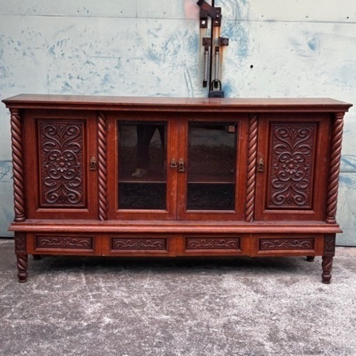 s1005611 日家工芸株式会社 ガラス棚 サイドボード 家具 アンティーク インテリア収納 クラシック TVボード リビングボード 中古品