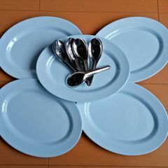 【タイ雑貨】 タイ 食器 皿 プラスチック レンゲ 屋台 ブルー
