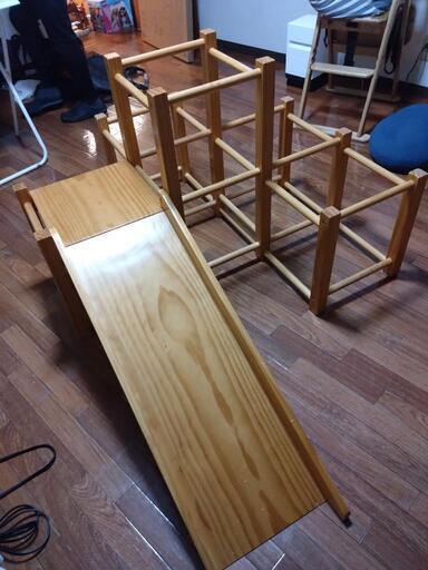 木製　ジャングルジム\u0026滑り台