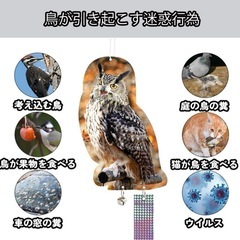 鳥よけ 鳩よけ カラスよけ フクロウ1枚＋キラキラ撃退テープ付き 吊るすだけの画像