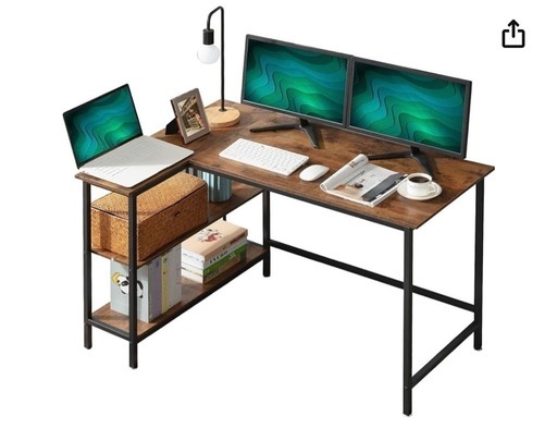 LOVNE l字 パソコンデスク ゲーミング PC 机 省スペース 収納 ワークデスク 学習 棚付 勉強机