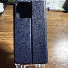 iPhone14pro用 手帳型ケース ネイビー 合成皮革の画像