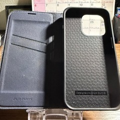 iPhone14pro用 手帳型ケース ネイビー 合成皮革の画像
