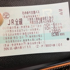 JR 秋の乗り放題パス　10/6（日）18:00頃に大阪駅渡し