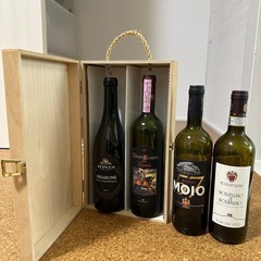 イタリア高級ワイン空瓶4本と木箱ケース