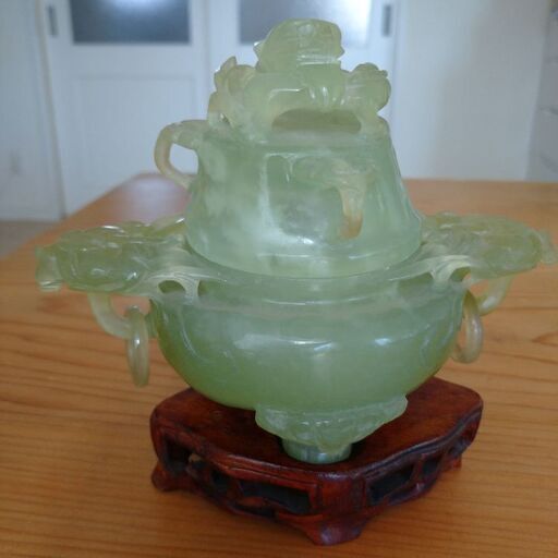 中国玉石彫刻　双耳活環　獅子蓋