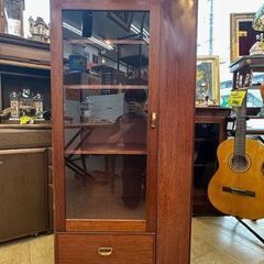 ヴィンテージ キャビネット サイドボード 飾り棚 ガラス扉 棚板可動式 ☆幅57.5cm×奥行36cm×高さ120cm ☆検) ロイズ アンティークス ☆近隣配送無料 買取帝国 朝霞店の画像