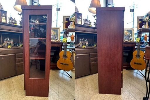 ヴィンテージ キャビネット サイドボード 飾り棚 ガラス扉 棚板可動式 ☆幅57.5cm×奥行36cm×高さ120cm ☆検) ロイズ