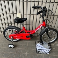 子供・幼児用自転車　赤　補助輪付(取り外し可能)