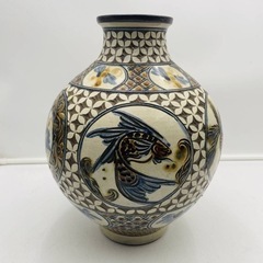 売約済【✨現品限り✨】兼嶋 靖造🌟やちむん🌟大花瓶 共箱 龍・魚・シーサー紋の画像