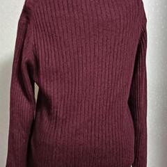 コムサイズムバーガンディリブ編みニットカーディガンの画像
