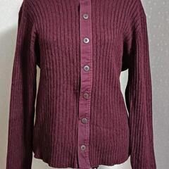 コムサイズムバーガンディリブ編みニットカーディガン
