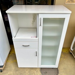 《売約済み》【池上店】 レンジボード ニトリ NITORI キッチン収納　ニトリ　NITORI  キッチンカウンター 食器棚 カップボード スライドレール リビング収納 ホワイト 白 白家具 美品 棚 レンジ台 大容量 検)　レジューム ポスティア コパン レジューム エナメルの画像