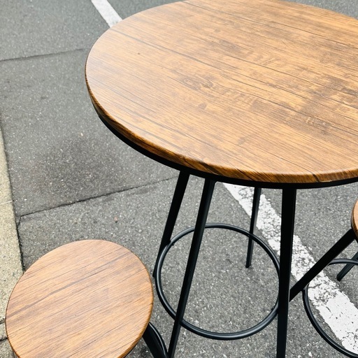 売約済み【池上店】 カウンターテーブル　カウンターチェア　 カウンターセット　ラウンドテーブル　カウンター　セット　ラウンド　丸　アイアン　ハイチェア　ハイカウンター　スタンディング　ハイタイプ　バースツール　スツール　丸椅子　調整　木目調　