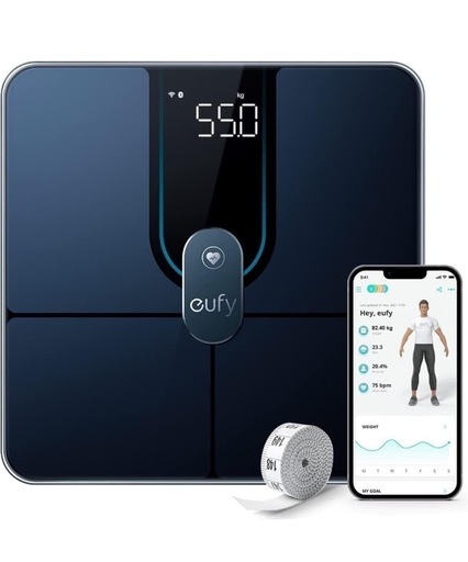 Anker Eufy (ユーフィ) Smart Scale P2 Pro（体重体組成計）【アプリ対応/Fitbit連携/体脂肪率/BMI/心拍数/筋肉量/基礎代謝量/水分量/体脂肪量/骨量/内臓脂肪/タンパク質/骨格筋量/皮下脂肪/体内年齢/ボディタイプ / 3Dモデル】