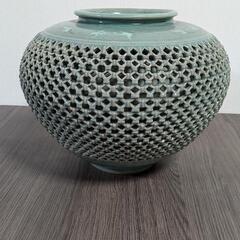 海日博統陶藝 柳 昌伸作 高麗青磁 二重胴透かし彫 雲鶴 
