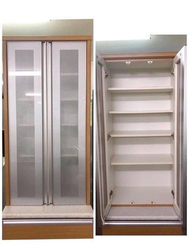 美品　ニトリ高級モデル60cm幅 食器棚  ソフトクローズ仕様 木目調 オーク色