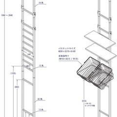 ランドリーラック 洗濯機ラック 突っ張り式 バスケットタイプ ホワイトパイプ×大理石柄棚 棚2段 洗濯機収納 洗剤収納 スリム 防水パン【大型】の画像
