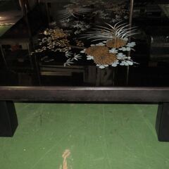 R403 高級感 伝統工芸輪島塗 黒漆塗り蒔絵 和モダンセンターテーブル 幅151cm Usedの画像